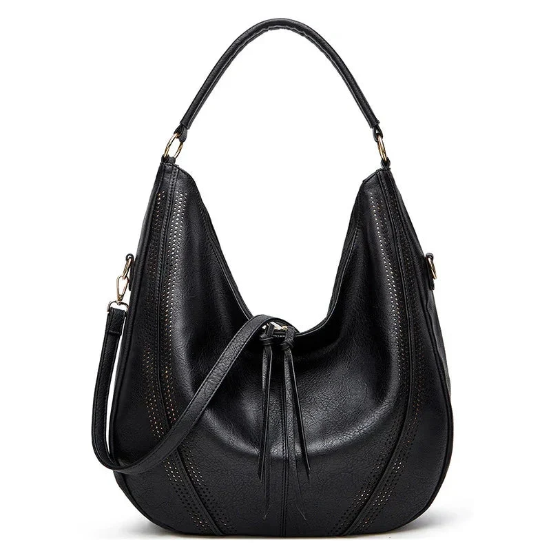 Trendy Retro Large Capacity Tote Shoulder Bag Tassel Hollow One-Shoulder Bag Women's Handbag