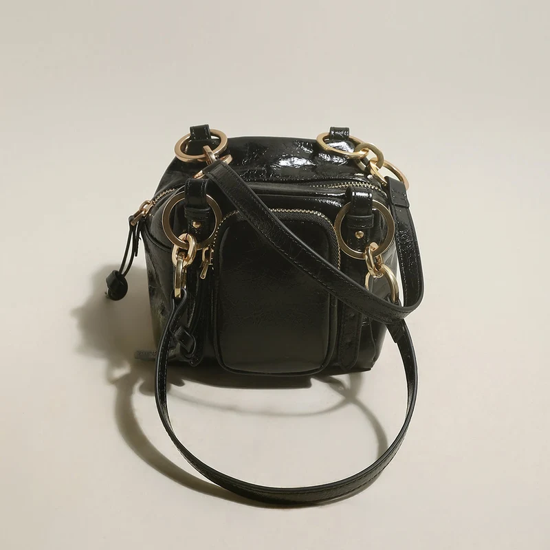 Two Way Shiny Wrinkled Leather Shoulder Bag