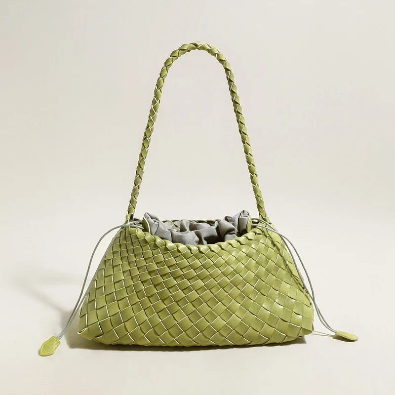Mini Woven Trapezoid Drawstring Shoulder Bag