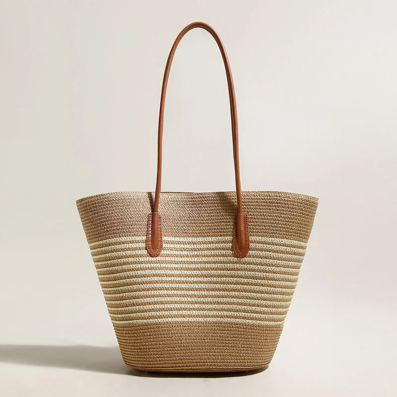 Natural Straw Woven Basket Tote Bag