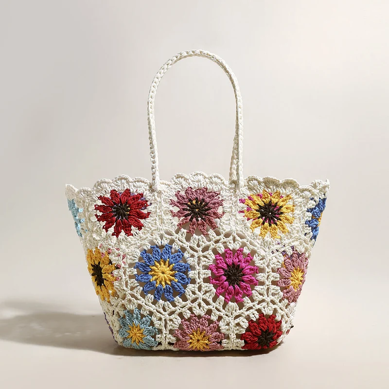 Beach Floral Crochet Tote Bag