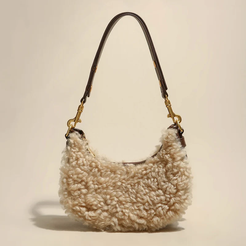 Apricot Beige Furry Mini Daily Shoulder Bag