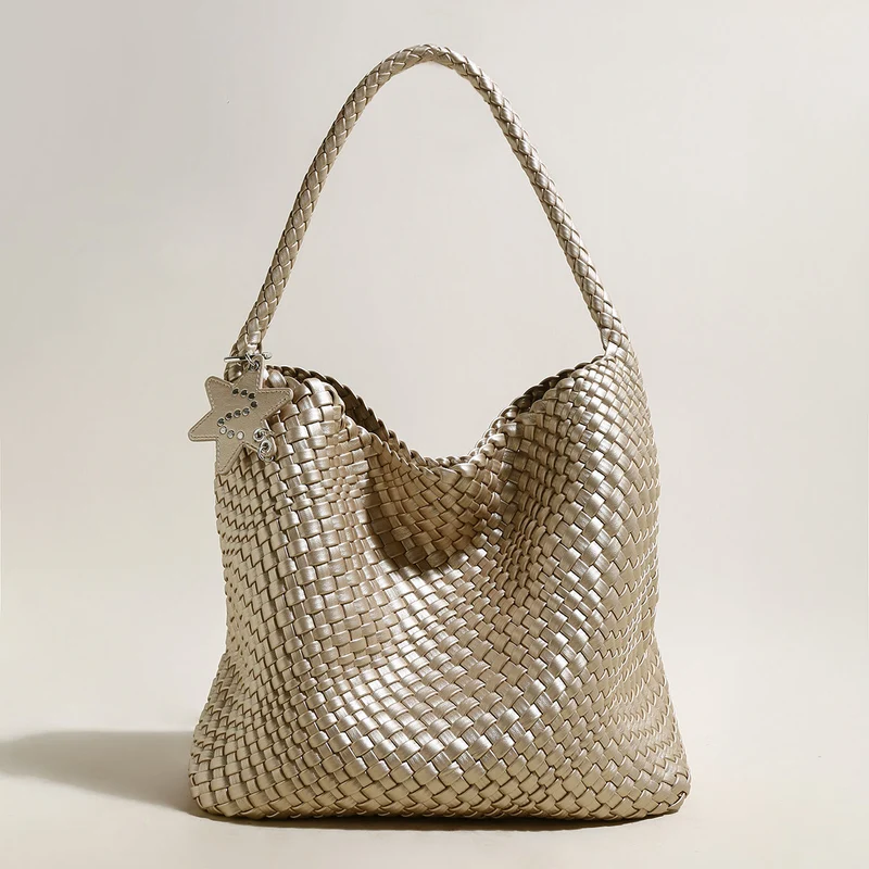 Metallic Champagne Woven Tote