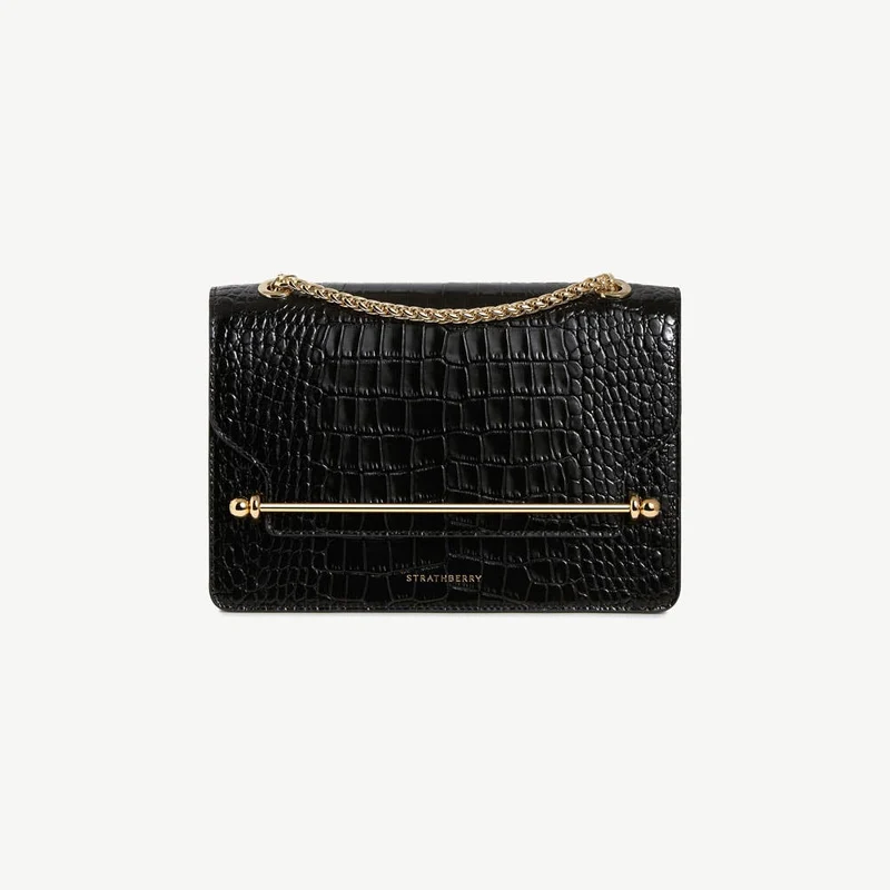 East/West - Croc-Embossed Leather Black