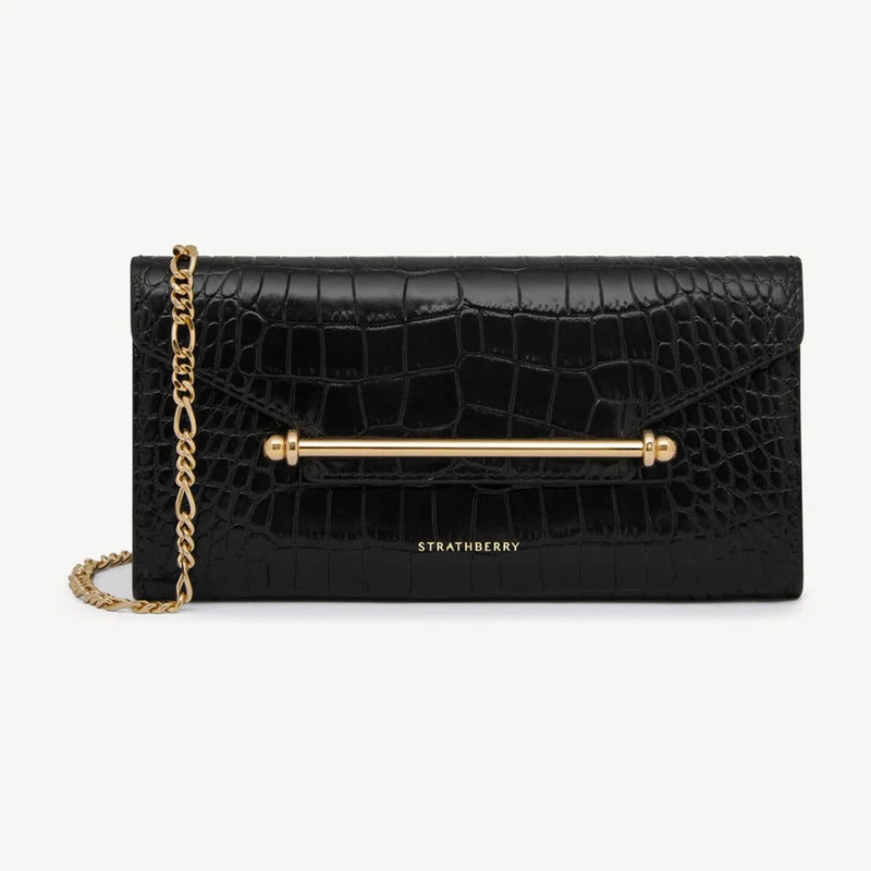Multrees Chain Wallet - Croc-Embossed Leather Black