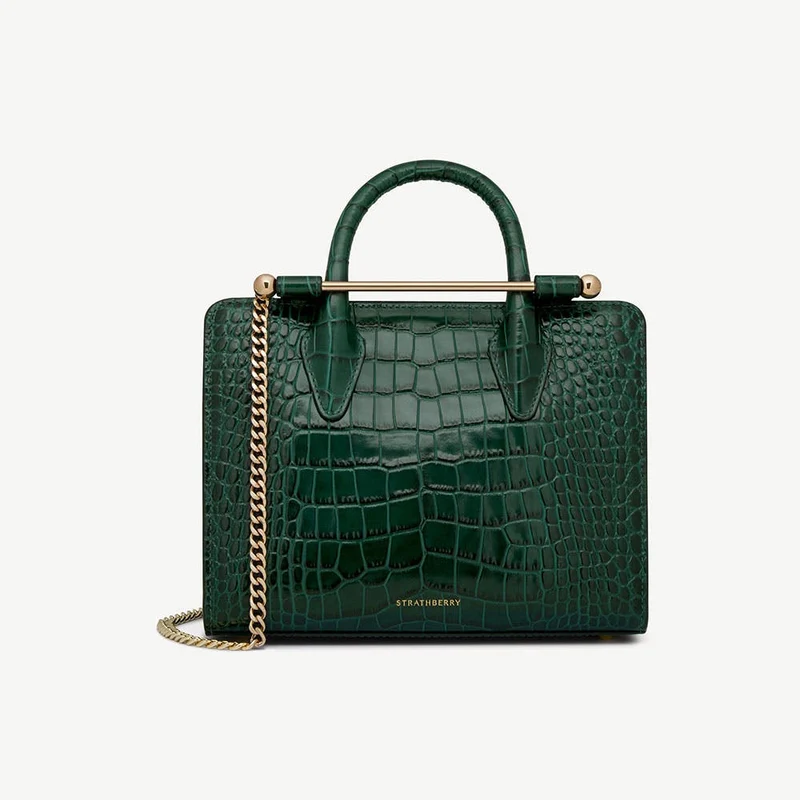 Mini Tote - Croc-Embossed Bottle Green