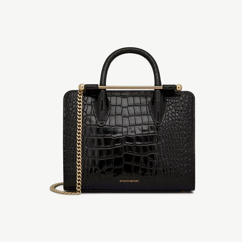 Mini Tote - Croc-Embossed Leather Black
