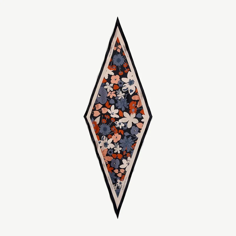 Silk Diamond Scarf - Navy/Red Block Floral