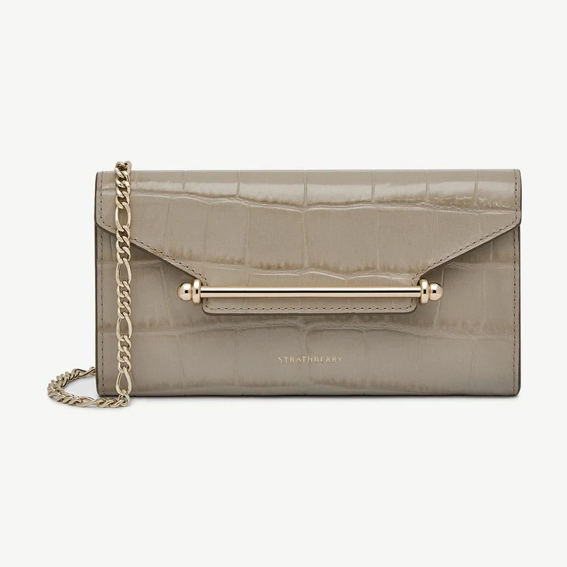Multrees Chain Wallet - Croc-Embossed Leather Light Taupe