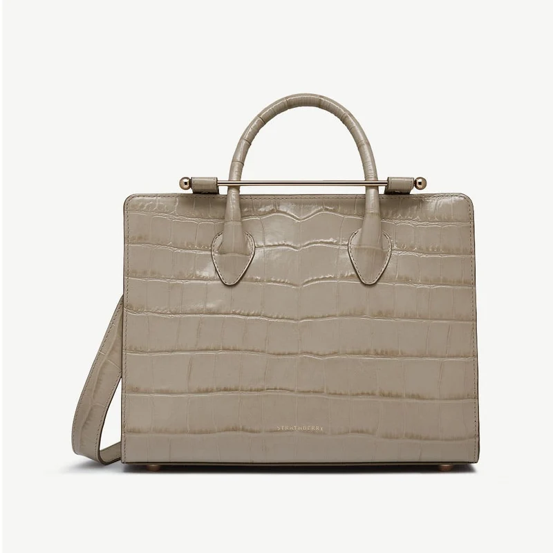 Midi Tote - Croc-Embossed Leather Light Taupe