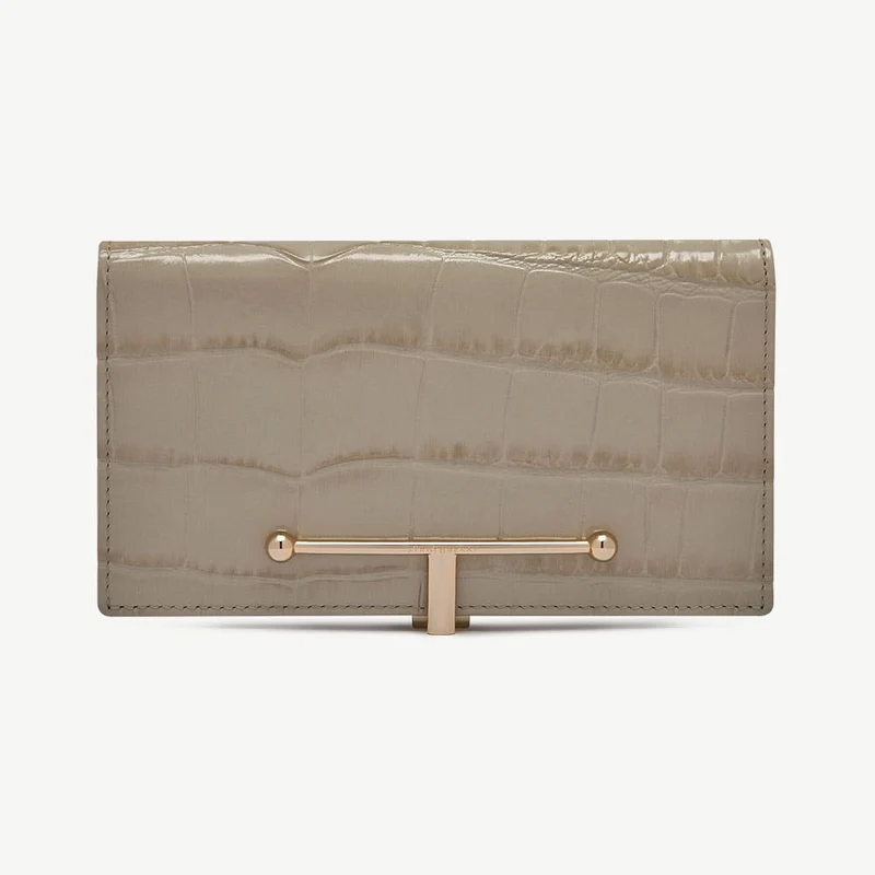Large Melville Street Wallet - Croc-Embossed Leather Light Taupe