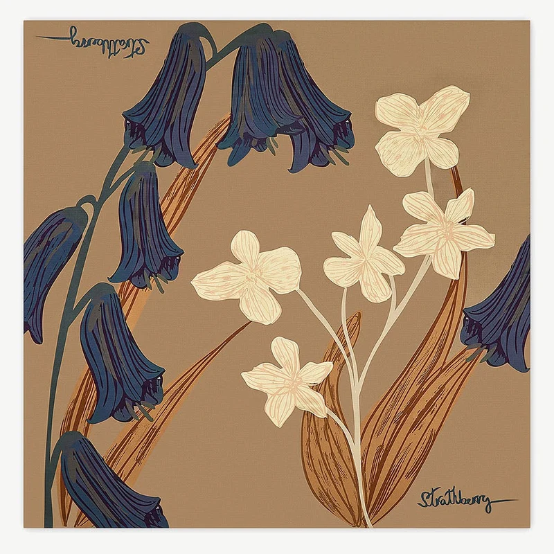 Silk Square Scarf - Cognac/Butter Yellow Bluebell Floral Print