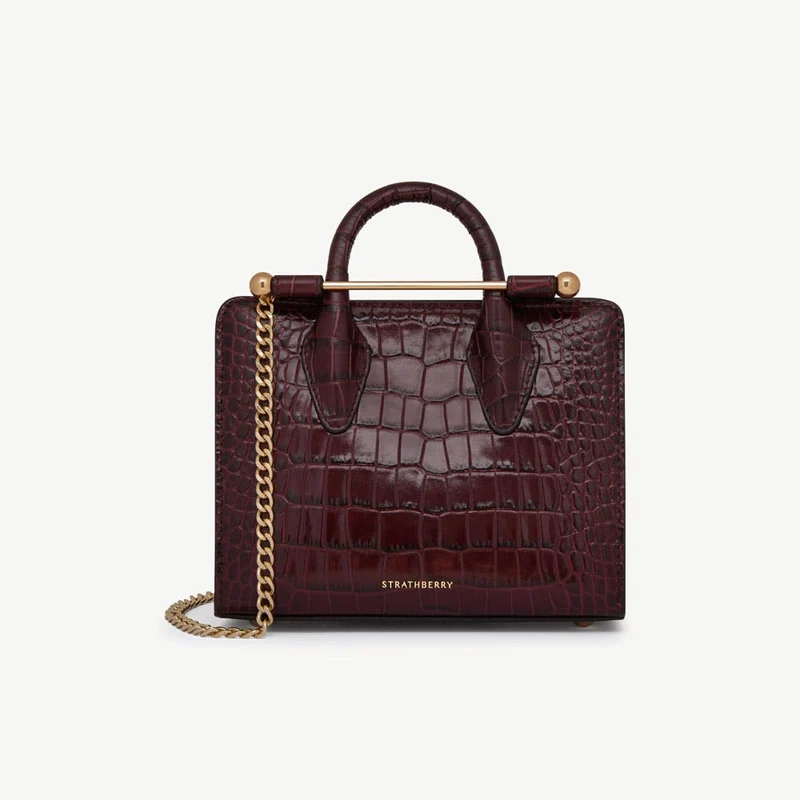 Nano Tote - Croc-Embossed Leather Burgundy