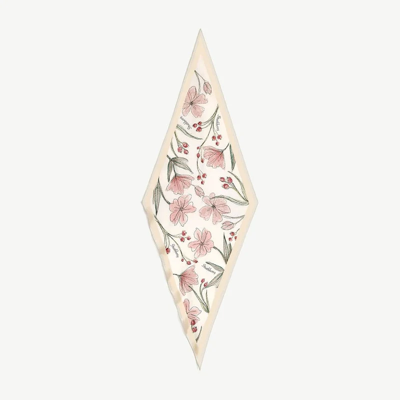 Silk Diamond Scarf - Butter Yellow Berry Flower