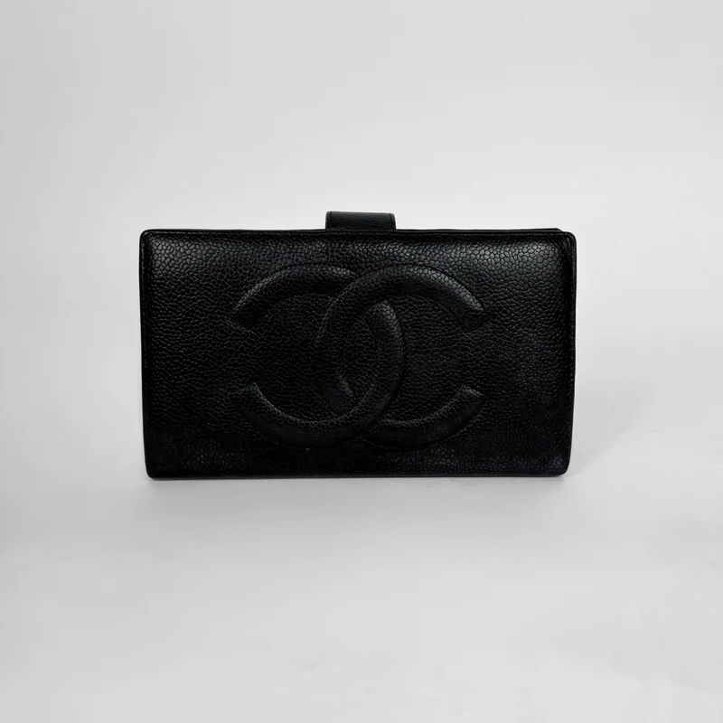 Chanel Caviar CC Fransk Lång Plånbok i Svart