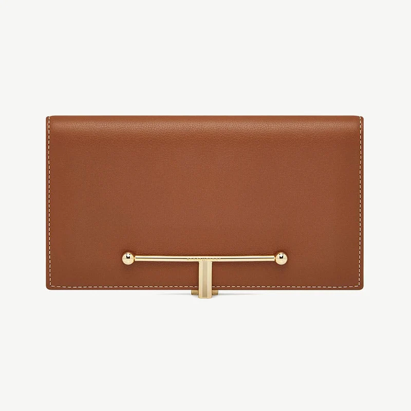 Large Melville Street Wallet - Chestnut with Vanilla Stitch