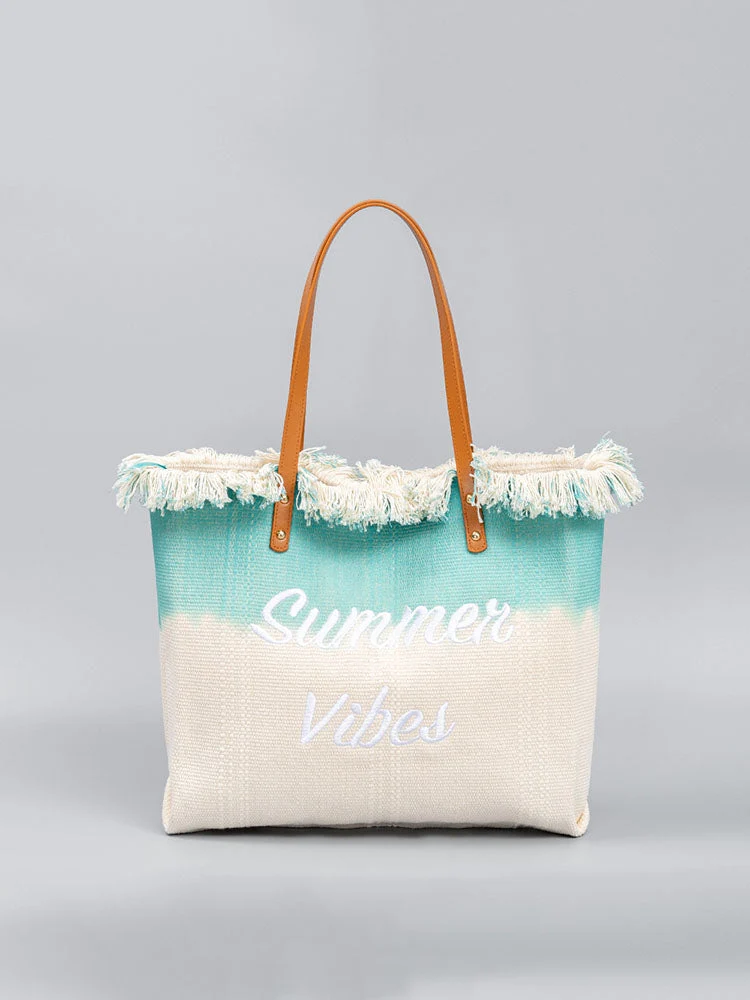 Two-Tone Embroidered Tote Bag