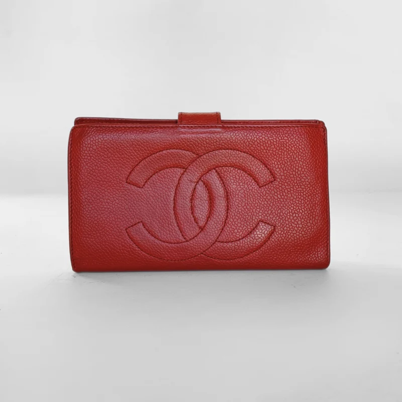 Chanel Caviar CC Fransk Lång Plånbok i Röd