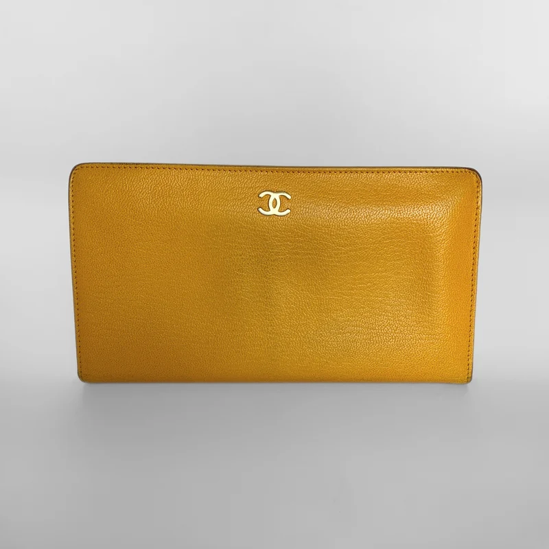 Chanel Caviar Leather CC Coco Dubbelvikt Lång Plånbok