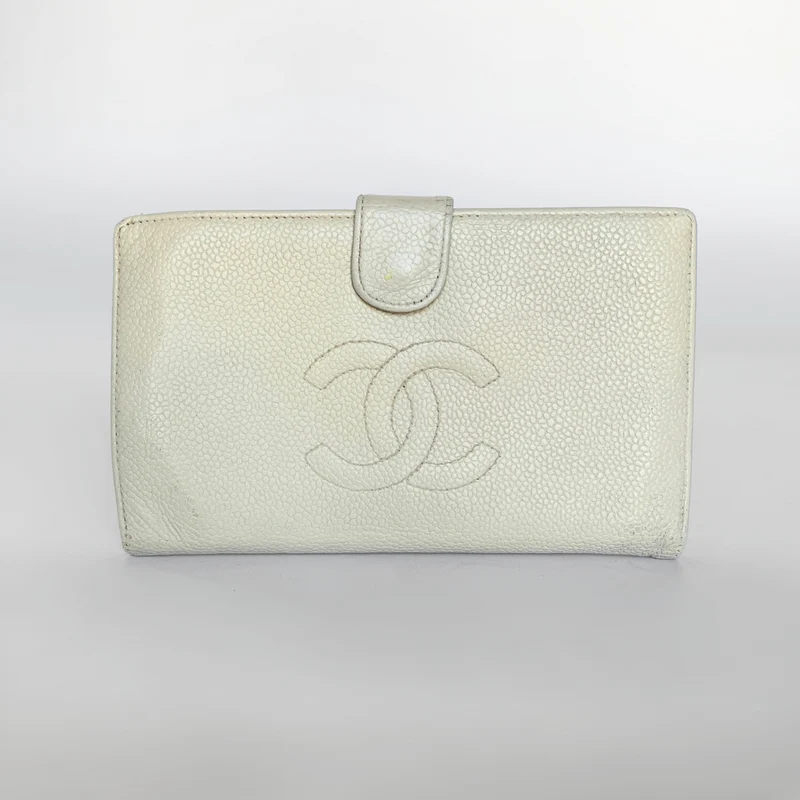 Chanel Caviar CC Fransk Lång Plånbok i Vitt