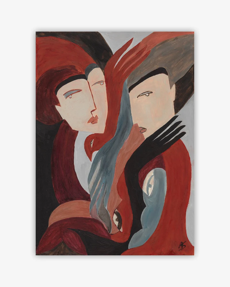 Between Us – Original Acrylic & Oil Pastel Målning, A3, Jordnära toner