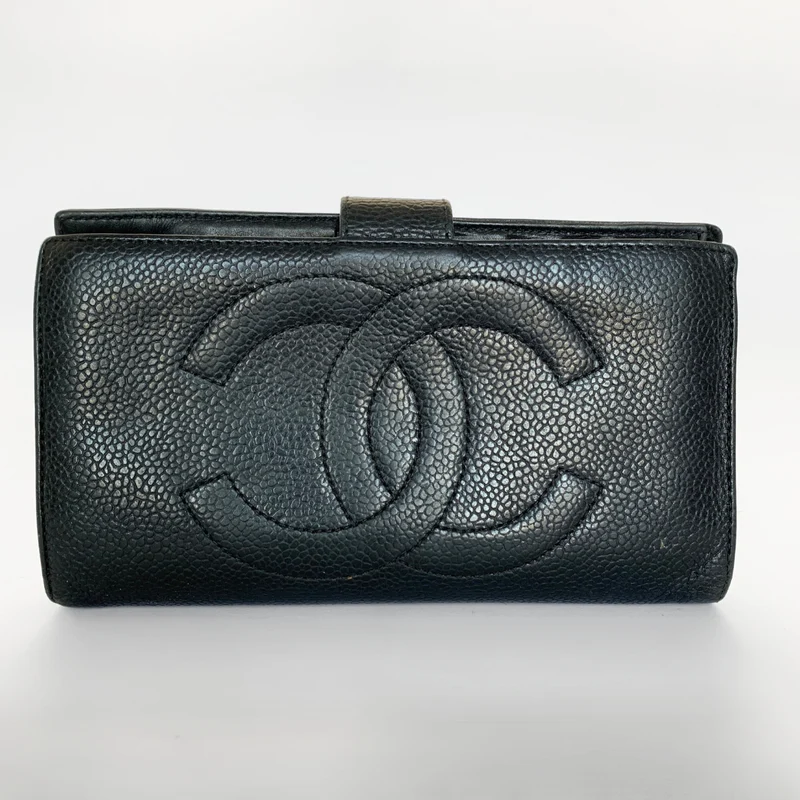 Chanel Caviar CC Fransk Lång Plånbok i Svart