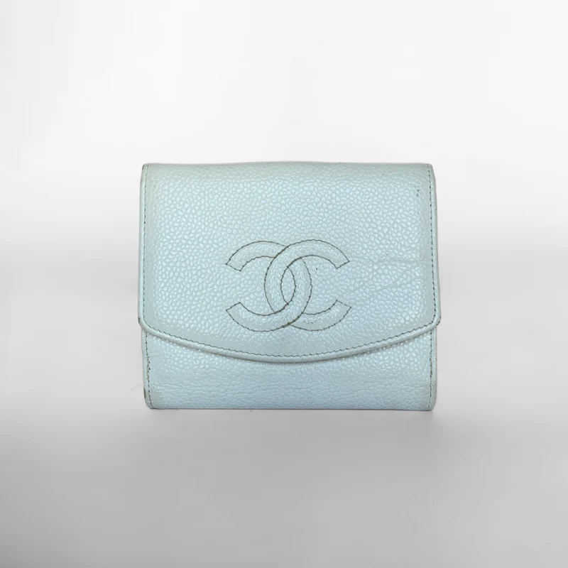 Chanel Tidlös CC Caviar Kompakt Plånbok Vit