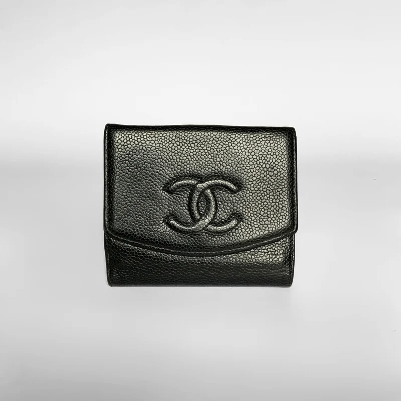Chanel Tidlös CC Caviar Kompakt Plånbok Svart