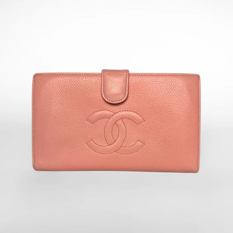 Chanel Caviar CC Fransk Lång Plånbok i Rosa