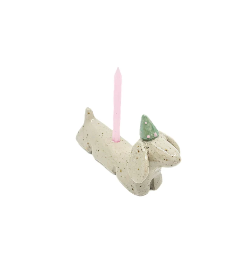 Tårtljushållare - Dachshund prickig, festgrön