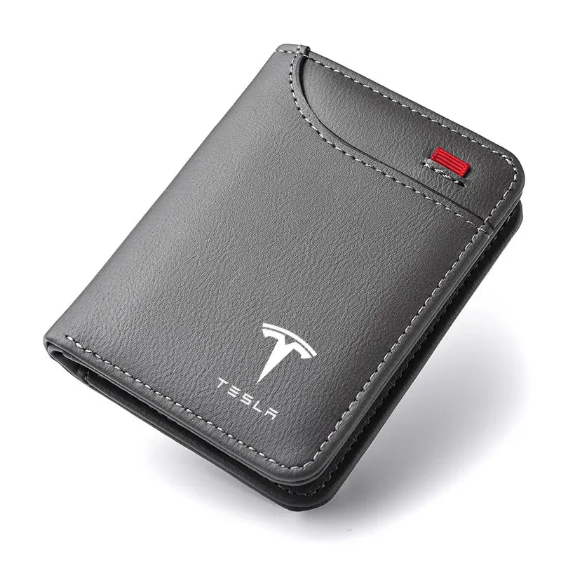 Tesla Lyxig Mjuk Plånbok Läder Mini Kreditkort Bärbar Liten Plånbok För Alla Tesla-ägare