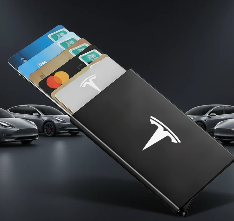 Smart ID-KORT ​​RFID-plånbok för bankkort eller Tesla Key Card med Tesla-logotyp i svart, rött eller silver