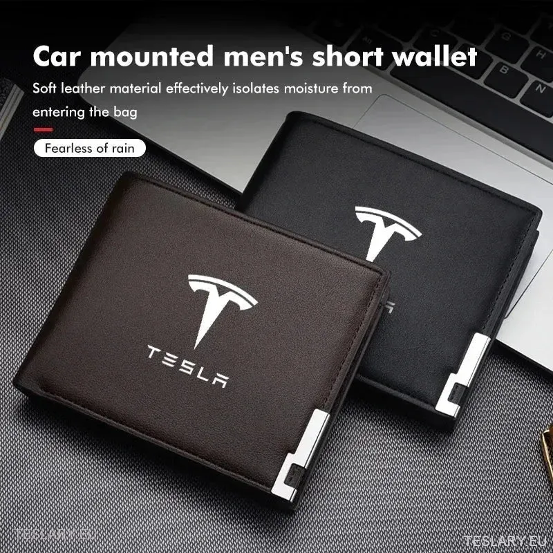 Svart PU-läderplånbok / registreringsskylthållare med Tesla-logotyp - Tesla presentserie