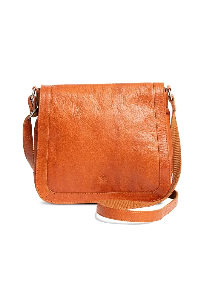 AroqA Genuine Leather Anette Flap Shoulderbag Brandy