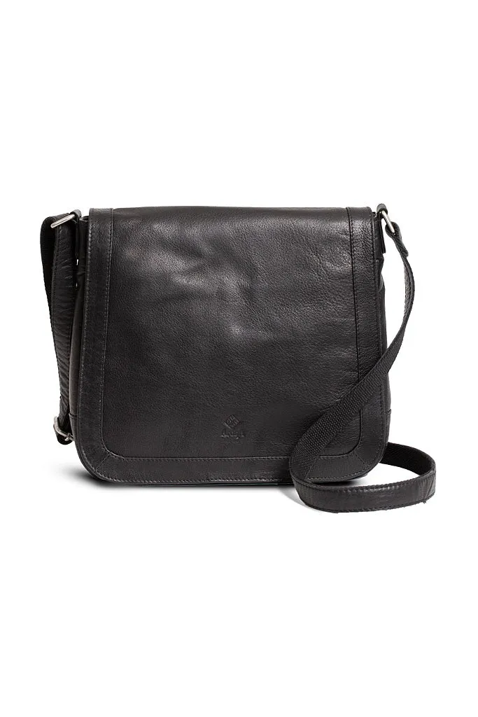 AroqA Genuine Leather Anette Flap Shoulderbag Black