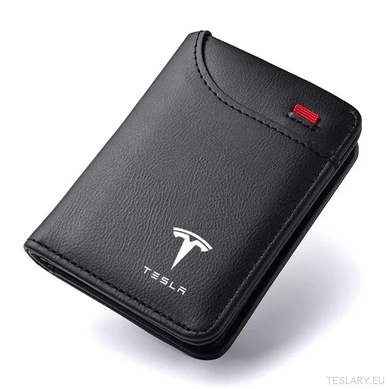 Tesla Lyxig Mjuk Plånbok Läder Mini Kreditkort Bärbar Liten Plånbok För Alla Tesla-ägare