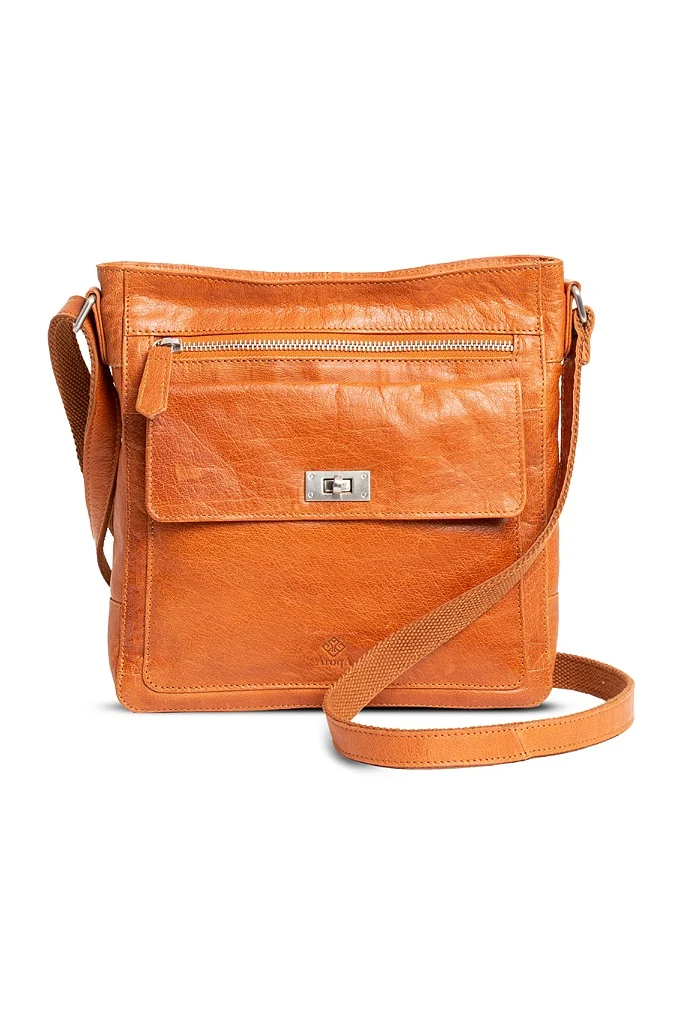 AroqA Genuine Leather Michelle Pocket Shoulderbag Brandy