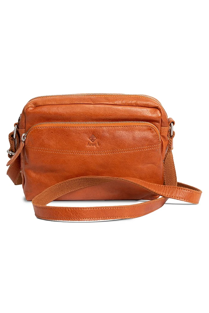 AroqA Genuine Leather Viola Shoulderbag Brandy