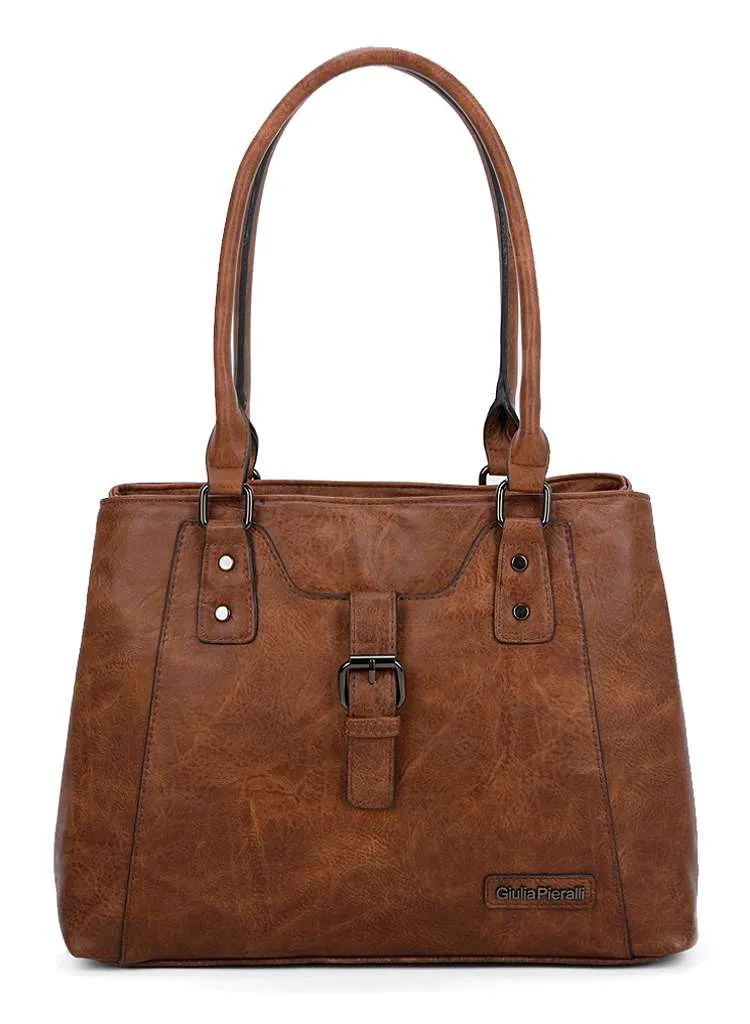 Giulia Pieralli Classic 2-Zippers Handbag Cognac