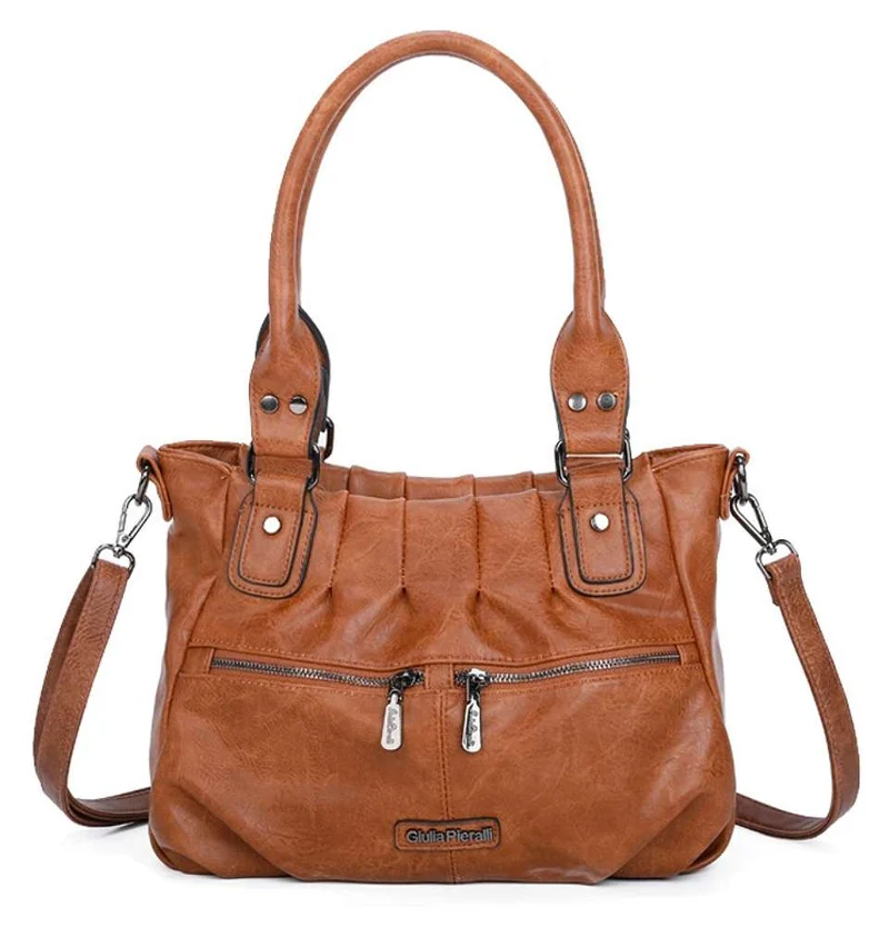 Giulia Pieralli Classic Ruffle Handbag Lightcognac