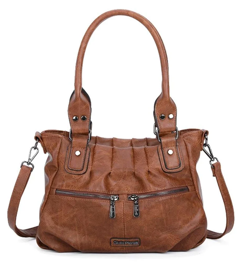 Giulia Pieralli Classic Ruffle Handbag Cognac