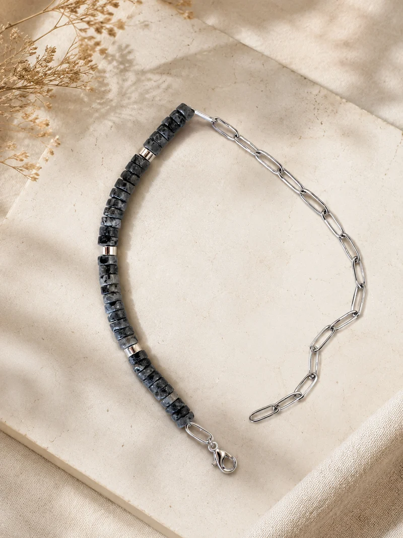 Obsidian Kedjearmband – Silver Rostfritt stål och Natursten