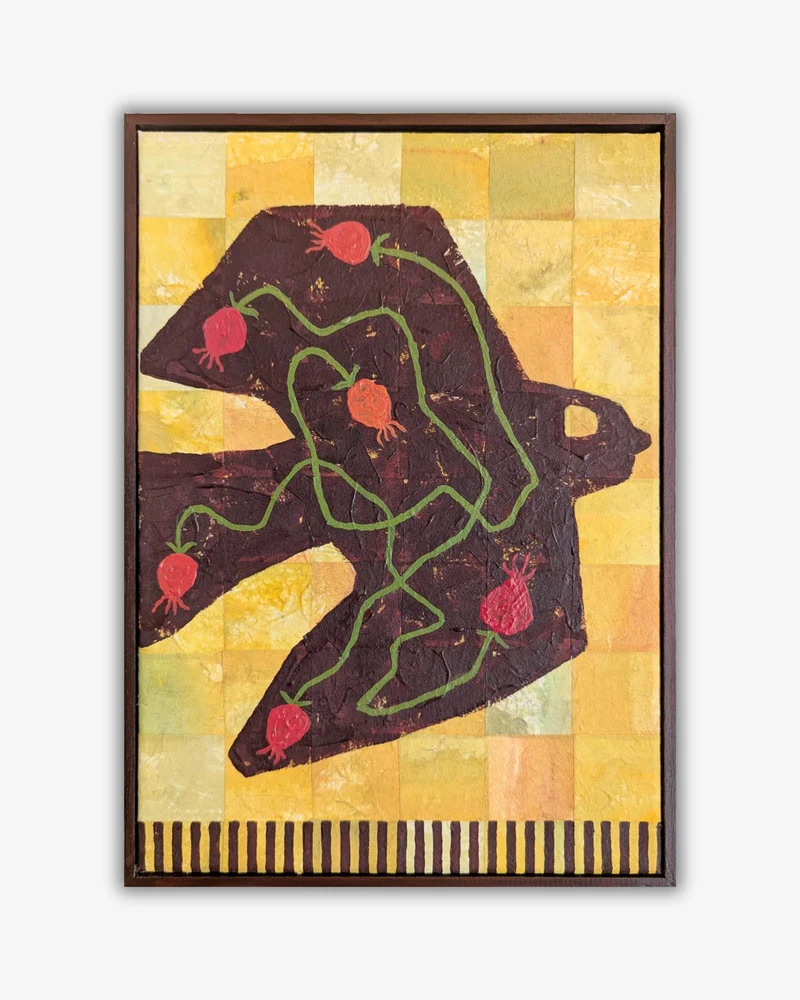Dark Bird with Rosehips - Original