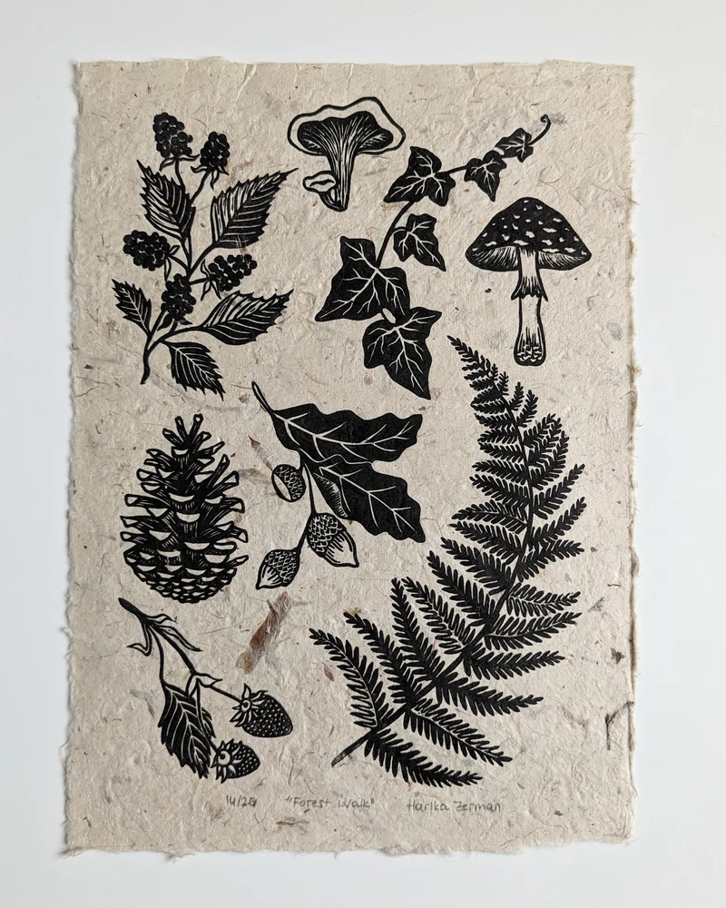 "Forest Walk" (Svart) - Linocut print