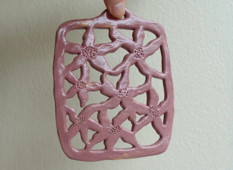 Keramisk Blommig Väggplatta Rosa Två