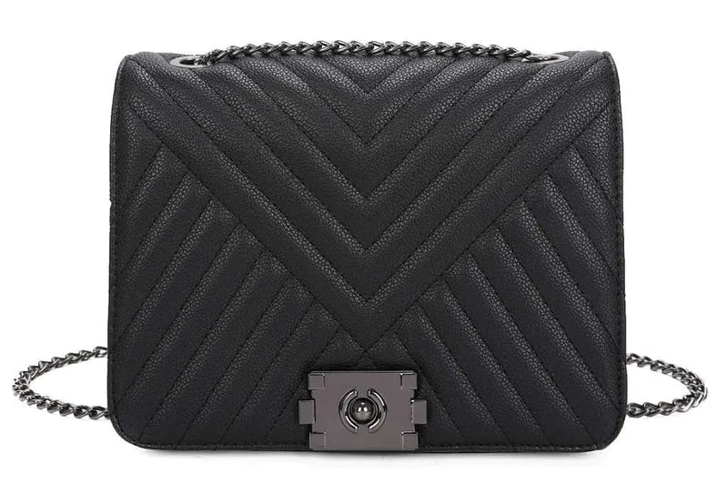BHC Basic Fashion Chain Flap Bag Black Gun