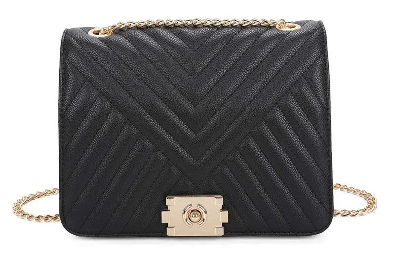 BHC Basic Fashion Chain Flap Bag Black Gold