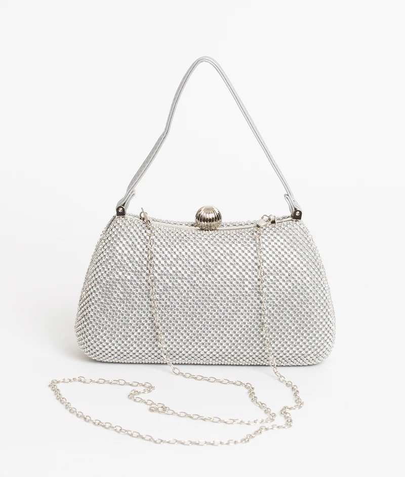 BHC Eveningbag Metalbox Handle Glitter Silver