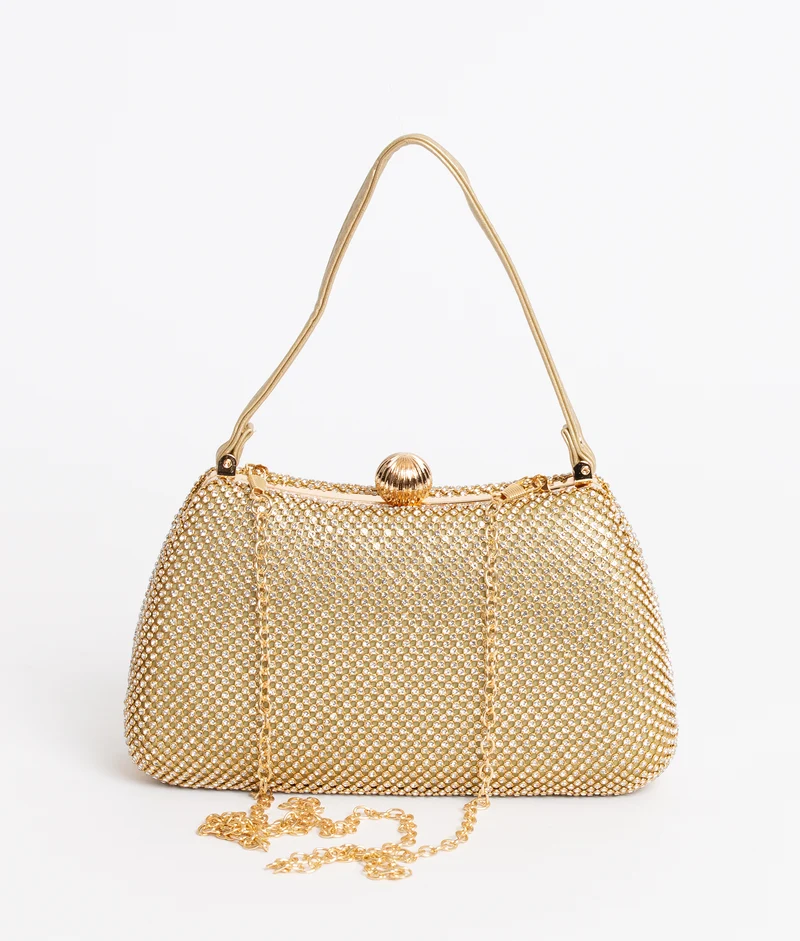 BHC Eveningbag Metalbox Handle Glitter Gold