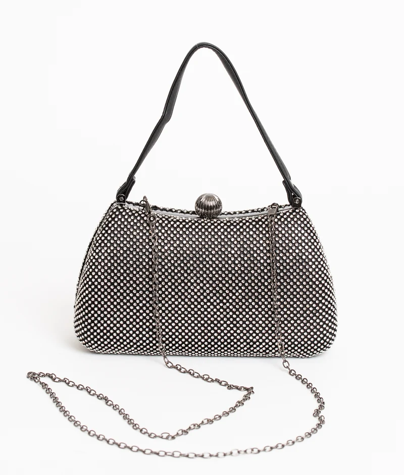 BHC Eveningbag Metalbox Handle Glitter Black
